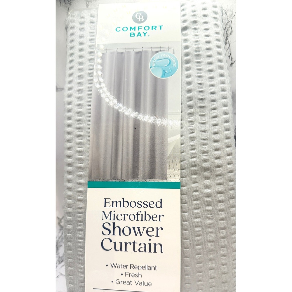 Comfort Bay Embossed Microfiber Shower Curtain 70 x 72" Gray NWT